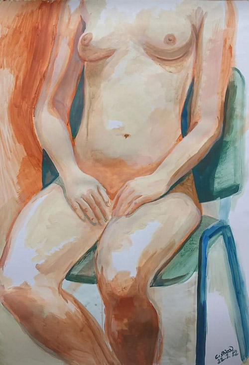 malba akrylem, figurální malba, nahý model, večerní kresba, Lištica
