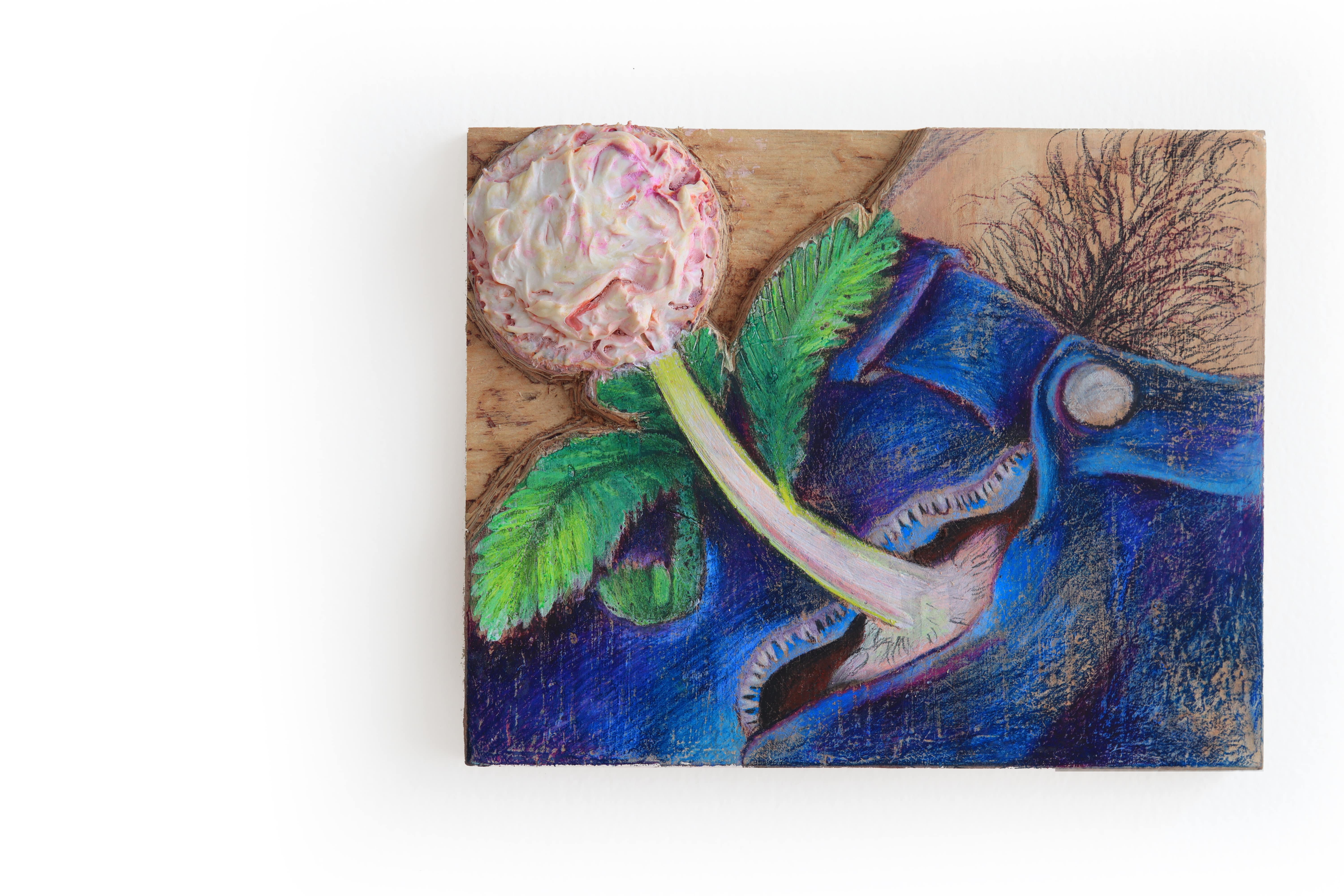 Citlivka stydlivá, touch-me-not flower, pastelky, pastel, malba Lištica